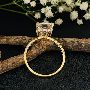 Bague de fiançailles en or massif 14K 5.00 ct avec diamant Moissanite radieux Solitaire Hidden Halo - Product Image 1