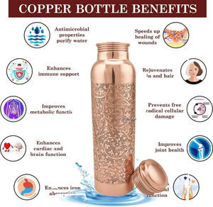 1000ml Ayurvedic Copper Water <b>Bottle</b> <b>with</b> Etching Design Leak-Proof Joint-Free <b>Glass</b> and Stainless Material Customizable Logo - Product Image 3