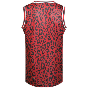 Camisetas de baloncesto de entrenamiento sin mangas de leopardo rojo de diseño personalizado, equipo deportivo de equipo de buena calidad que incluye opciones de talla grande - Product Image 2