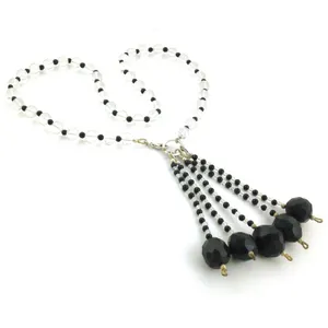 Collier à pampilles en cristal de quartz clair et onyx, collection de colliers en cristal, Art Palace Jewelry - Product Image 1