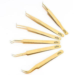 Pince à épiler pour Extension de cils russes plaqué or, pincettes de Volume isolées à 6 cils, matériau en acier inoxydable - Product Image 1