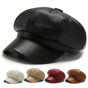 Women's Retro Duck Tongue Berets Newsboy Cap Genuine Leather Autumn Winter <b>Painter</b> Hat Adjustable Female Fashion Octagonal Cap - Product Image 1