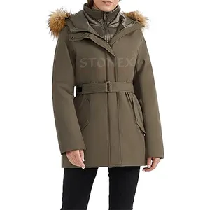 Kadın orta uzunlukta kış Parka ceket kapşonlu kirpi ceket ayarlanabilir kemer ile yeni ceket
