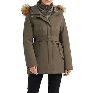 Veste parka d'hiver mi-longue pour femme Manteau bouffant à capuche avec ceinture réglable Nouvelle veste - Product Image 1