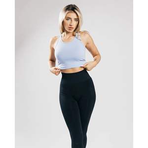 94% coton 6% Spandex encolure dégagée sans manches Style longue ligne bleu glacé femmes moulant Performance respirant court débardeur - Product Image 5