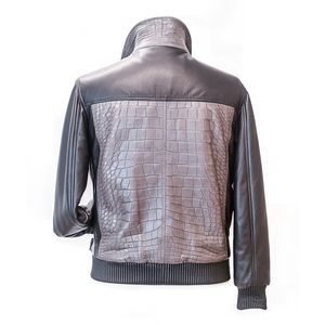Veste de moto en cuir classique rétro de couleur bleue personnalisée veste de course en cuir de pilote de bombardier en crocodile pour hommes - Product Image 2