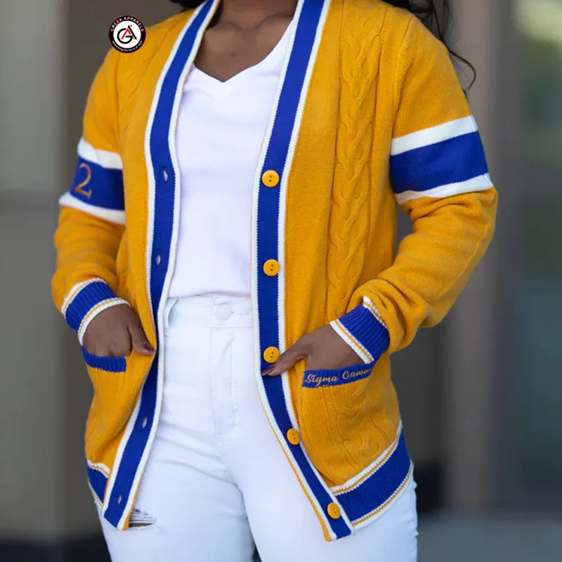 Sigma Gamma Rho Soror Bordado Mulheres Acrílico Cardigans | SGRho Irmandade Bordada Senhoras Estilo Personalizado Cardigan Sweater