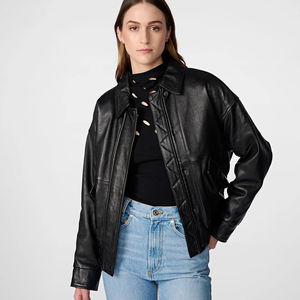 Chaqueta estilo bombardero de cuero genuino de alta calidad de diseño personalizado para mujer Cierre de botón de talla grande Acabado transpirable - Product Image 2