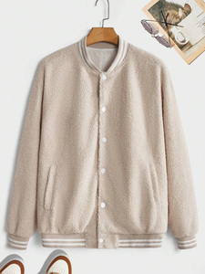 Wholesale OEM Men's Thin Stand Collar Teddy <b>Fleece</b> Bomber <b>Jacket</b> Custom High Quality Lightweight - Product Image 6