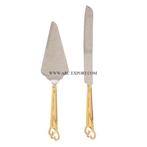 ชุดอุปกรณ์ตกแต่งโต๊ะเค้กโลหะเงินและทองขัดเงาพร้อมมีด2ชิ้นเซิร์ฟเวอร์เค้กงานครัวทำมือคุณภาพสูง - Product Image 6