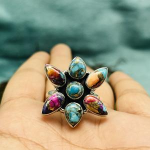 Dahlia <b>Turquoise</b> Bezel Setting Sterling Silver <b>Ring</b> Handmade Fashion Designer Bohemia Wedding Party Gift Idea - Product Image 2