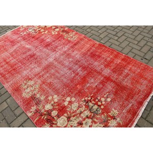 Vintage Rug, Large 5x8.7 ft Turkish Rug, <b>Red</b> Ikat <b>Wool</b> Rug - Product Image 4