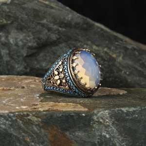 Wholesale Azuris VALKH1066 925 Sterling Silver Ottoman Style Men's <b>Ring</b> Naturel Stone Agate Handmade in <b>Turkey</b> - Product Image 2