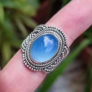925 Sterling Silver Handmade <b>Statement</b> <b>Ring</b> Natural Chalcedony Oval Cut Gemstone May Birthstone Silver <b>Ring</b> - Product Image 6