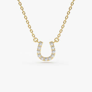 Collar con Colgante de Herradura de Diamante Mini de Laboratorio, 0.06 Ctw, Color G, Claridad SI, Oro de 14K, Amuleto de Buena Suerte, Idea de Regalo - Product Image 1