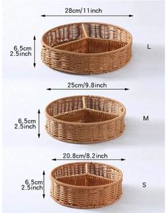 ตะกร้าเก็บของทรงกลมแบบแบ่งช่อง ทำจากหวายธรรมชาติ ทอมือ เป็นมิตรกับสิ่งแวดล้อม ดีไซน์ทันสมัย พร้อมหูหิ้ว - Product Image 3