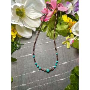 Navajo Handmade Strung Red Skin Turquoise Copper Classic Religious <b>Cross</b> Design Alloy <b>Chains</b> for Weddings Parties Made USA - Product Image 1