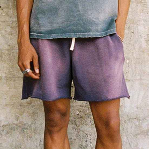 Custom Men's Heavyweight French Terry Sports Sweat Shorts Sun-Faded Vintage Distressed Acid Washed Solid Streetwear Jogging <b>Lace</b> - Product Image 4