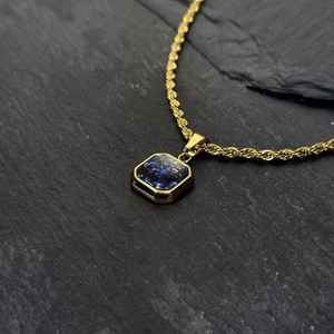 Collar con colgante de ónix azul de oro de 18 quilates, joyería para hombre, Colgante de Piedra hecho a mano, collar de oro elegante, regalo - Product Image 1