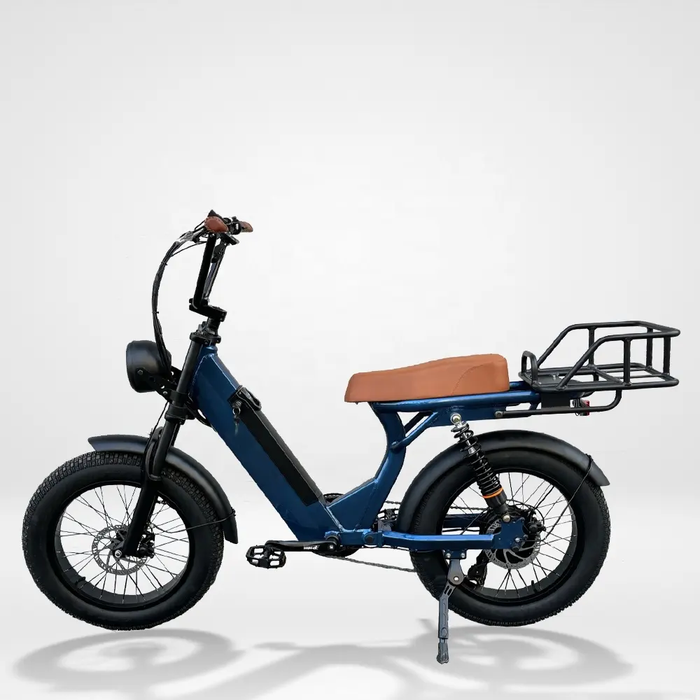 VeloMove 2024新しいデザインce 750w 48vリアハブモーター20インチヴィンテージeバイク電動ファットタイヤバイク後部座席付き