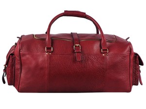 Sac de voyage décontracté de luxe en cuir véritable rouge, grand sac de week-end, sac à bandoulière rembourré, résistant à l'eau, durable - Product Image 3