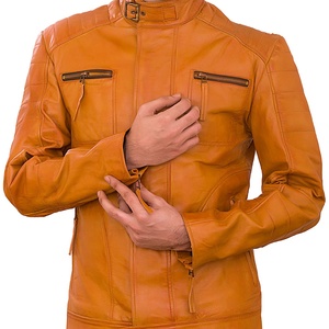 Chaqueta de cuero genuino acolchada de primera calidad, cuello levantado, diseño versátil de invierno, bolsillos con cremallera, patrón de botones a presión, superventas - Product Image 4