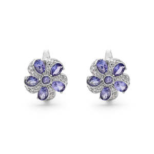 Conception florale bijoux fins solide 925 en argent Sterling tanzanite naturelle pierres précieuses à facettes à la main vêtements quotidiens boucles d'oreilles pour les femmes - Product Image 2