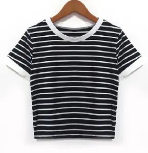 Beautiful Stripped Printed Pattern Design Short Length T-shirt Top with Round Neck and Short Sleeves in Different Sizes