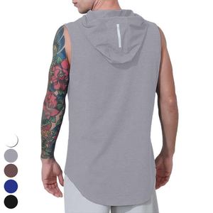 High Quality <b>Men</b> European Size <b>Men</b> Stringer Gym Tank Tops Pure Cotton Oem logo Sport Gym <b>Sleeveless</b> tank Top with Hood - Product Image 2