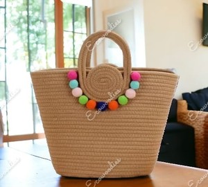 Nouvel arrivage de corde de coton sacs à main faits à la main pour femmes voyage plage mode tissé bord de mer vacances plage sac à main en osier - Product Image 6