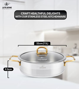 LIFE SMILE Marmite peu profonde avec couvercle en acier inoxydable pur 18/10 antiadhésif Marmite à base d'induction Sauteuse pour la cuisine - Product Image 3