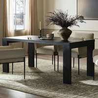 Table à manger rectangulaire en bois de manguier massif de 2 pouces d'épaisseur, finition sablée noire, design moderne et luxueux, nouvelle conception pour la maison, la cuisine, le restaurant