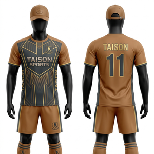 Uniforme de hockey sobre césped para hombre, malla de poliéster transpirable premium de 180 g/m², diseño de paneles en verde claro, azul marino y dorado, conjunto con logotipo personalizado por sublimación. - Product Image 5