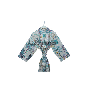 Women's Multi-Color Cotton Kimono V-Neck Collar Bath Robe Floral Overcoat with Jungle Print <b>for</b> Summer Sleepwear and Beachwear - Product Image 2