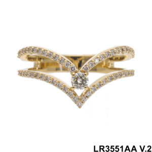 แหวนเพชรรูปตัววีแบบสายคู่สีทอง14k ประดับหินตรงกลางทรงกลมสวยงามและเน้นเพชร - Product Image 1