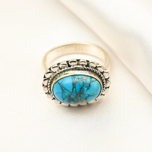 925 Sterling Silver <b>Turquoise</b> Gemstone Handmade Boho Style Women's Wedding Gift Party Rhodium Plated <b>Ring</b> Jewelry - Product Image 2