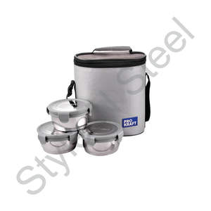 Boîte à tifin grise de qualité supérieure en acier inoxydable avec couvercle Conteneurs 3 pièces Articles réutilisables Verrouiller et déverrouiller la boîte Tiffin Ensemble de 3 pièces - Product Image 3