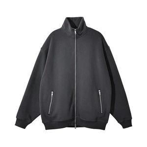 Wholesale Collar Polar Fleece Drop Shoulder Heavy Cotton <b>Zip</b> <b>up</b> Hoodies Men <b>Grey</b> Full Double Layer <b>Zip</b> <b>up</b> <b>Hoodie</b> for men's - Product Image 2