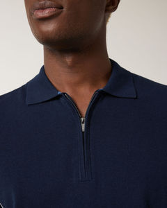 เสื้อโปโลสีน้ำเงินเข้มของผู้ชายแบบปรับแต่งได้เสื้อ100% ผ้าฝ้ายสลิมฟิตมีซิปแบบผ่าข้างดีไซน์สีทึบมีลาย - Product Image 4