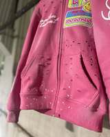 Hoodie de luxe hiver épais et oversize 500 GSM, effet vieilli, délavé soleil, délavé à l'acide, entièrement zippé, brodé de strass, écologique