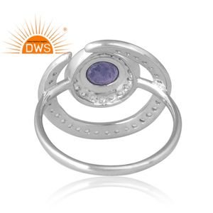 Nuevo diseño elegante Anillo de piedras preciosas de topacio blanco y tanzanita natural chapada en paladio de plata esterlina Fabricante de joyería personalizada - Product Image 2