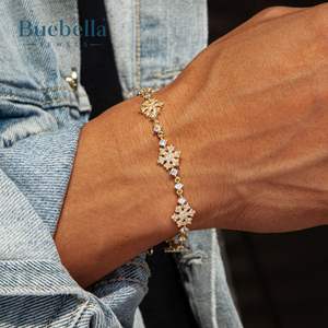 10mm Iced Snowflake Link <b>Bracelet</b> for Men 18K Yellow Gold Plated 925 <b>Sterling</b> <b>Silver</b> Moissanite <b>Bangles</b> - Product Image 1