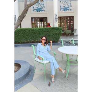 Ensemble short 2 pièces bleu poudre, longueur au-dessus du genou, pour la maison ou la saison estivale, nouveaux ensembles courts avec hauts - Product Image 3