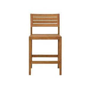 Tabouret de bar d'extérieur en bois d'acacia naturel, finition huilée - Siège en planches rustique de style ferme avec dossier en échelle, repose-pieds pour îlot de cuisine - Product Image 2