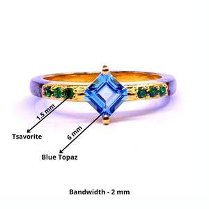 Shining <b>Sterling</b> <b>Silver</b> 925 Blue Topaz Tsavorite Gemstones Vintage Style Fashion Finger <b>Adjustable</b> <b>Ring</b> - Product Image 2