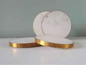 Posavasos de mármol blanco personalizado con incrustaciones de latón de lujo, diseño rectangular cuadrado único, café, té, bebida, alfombrillas y almohadillas de piedra de lujo - Product Image 2