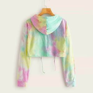 Ensemble jogging court tendance tie-dye pour femme avec sweat à capuche et logo personnalisé positionné à l'avant, style Y2K - Product Image 5