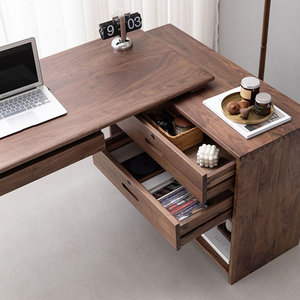 Warm Brown <b>Solid</b> <b>Wood</b> Rectangle Writing <b>Desk</b> with Drawer Storage Mortise-and-Tenon Joinery 1-Year Warranty - Product Image 2