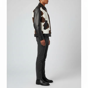 Chaqueta de Cuero de Piel de Vaca de Primera Calidad para Hombre, Chaqueta de Motociclista de Cuero con Pelo, Estilo Bomber, para Invierno - Product Image 5