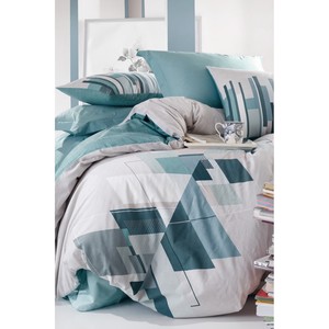 Juego de Funda Nórdica de Satén Geométrico Nesto Petrol, de Lujo, de Algodón, Modelo Box, Tamaño Doble para Cama King y Twin, Juego de Ropa de Cama Tejida de 4 Piezas - Product Image 1